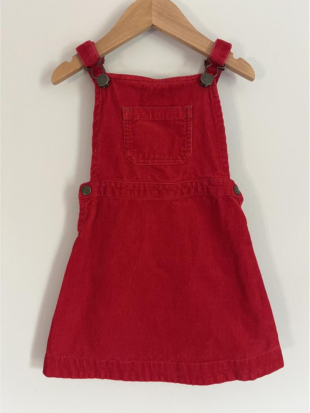 Hanna Andersson Red Corduroy Overall Jumper Dress, Size 90 (3T)